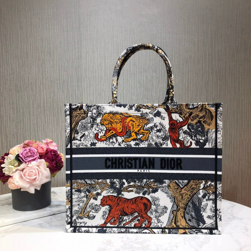 Christian Dior Book Tote Multicolor Toile De Jouy Bag M1286
