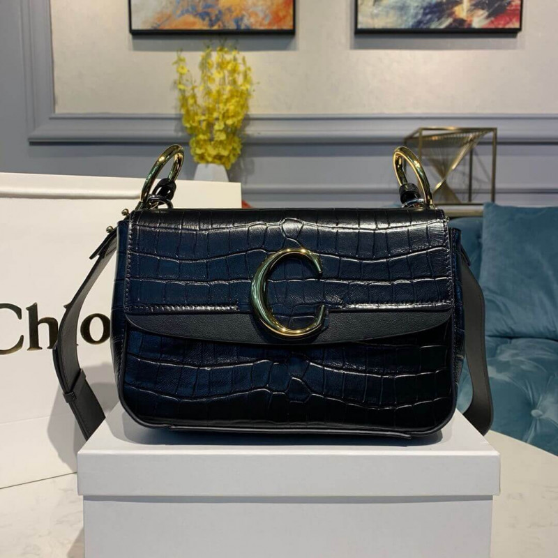 Chloe C Small Double Carry Bag In Embossed Croco A871