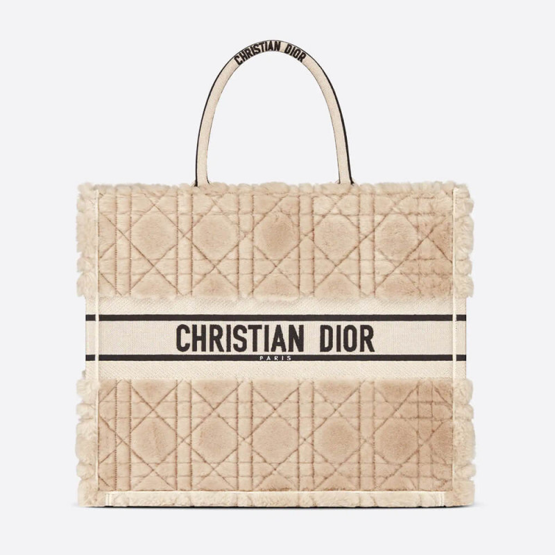 Christian Dior Large Book Tote Beige Cannage Shearling M1286