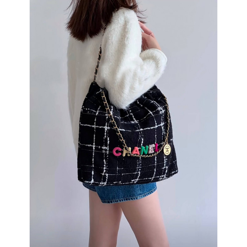 Chanel 22 Small Handbag AS3260 in Multicolor Tweed