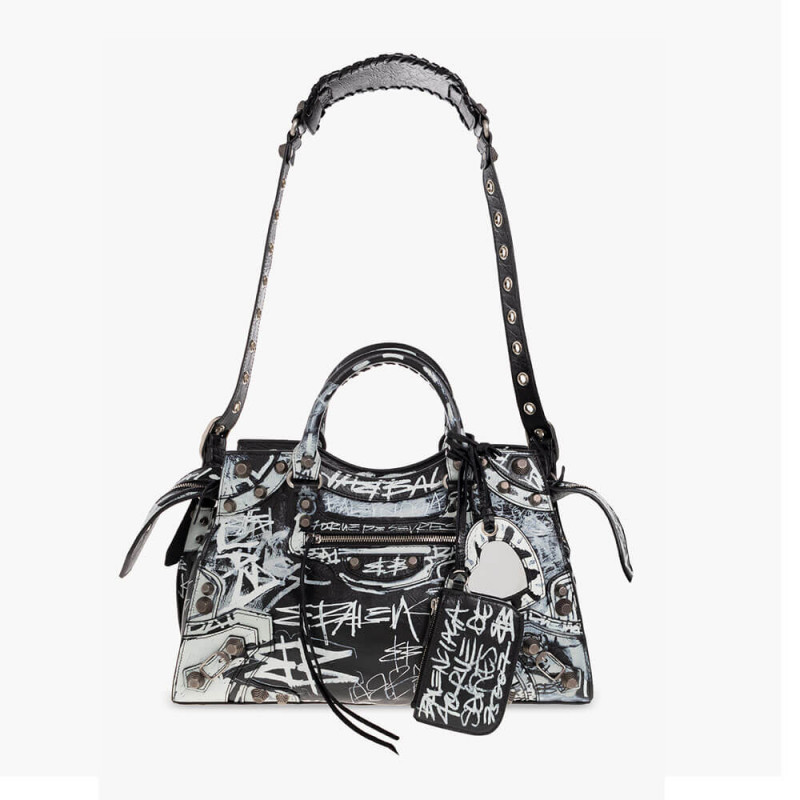 Balenciaga Neo Cagole XS Studded Printed Crinkled-Leather Tote 638515