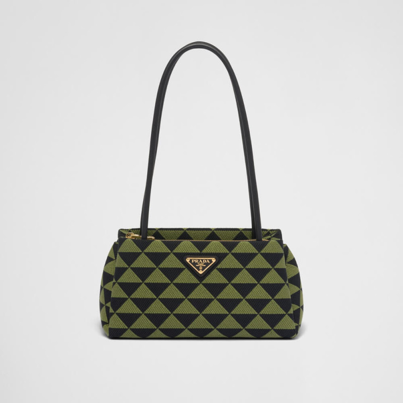 Prada Small Symbole Bag Embroidered Fabric 1BA368 Black/Ivy Green