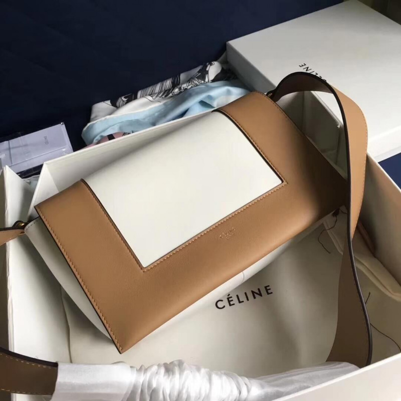 Celine Frame Medium Shoulder Bag 180263 Apricot/White