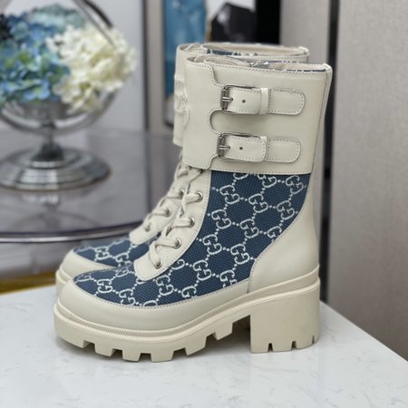 Gucci Platform Double Buckle Martin Boots Side Zipper Moto Boots Calfskin Heel Height: 5cm