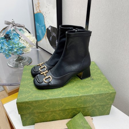 Gucci Horsebit square toe thick elastic short boots Heel height: 5.5cm