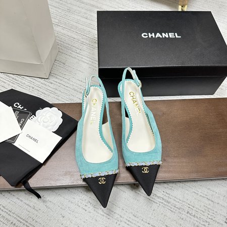 Chanel pointed toe diamond chain sandals