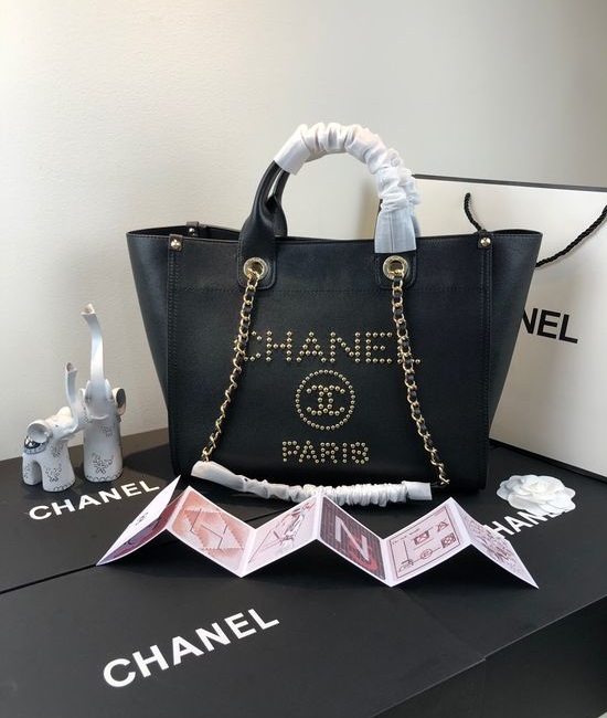 Chanel Coco Beaded Caviar Leather Shopping Tote 57067