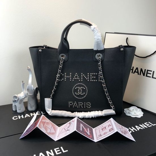 Chanel Coco Beaded Caviar Leather Shopping Tote 57067