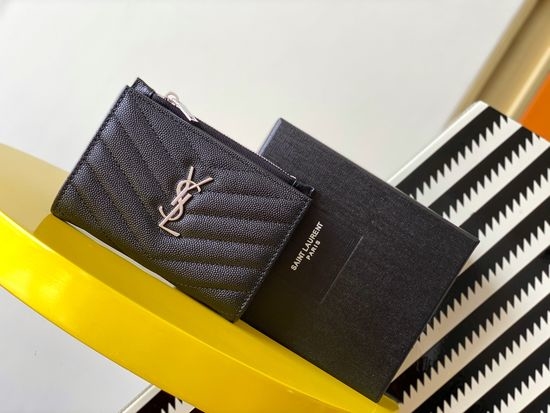 Yves Saint Laurent YSL MONOGRAM Grain Leather Zip Wallet 575974