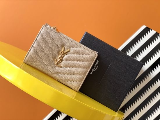 Yves Saint Laurent YSL MONOGRAM Grain Leather Zip Wallet 575974