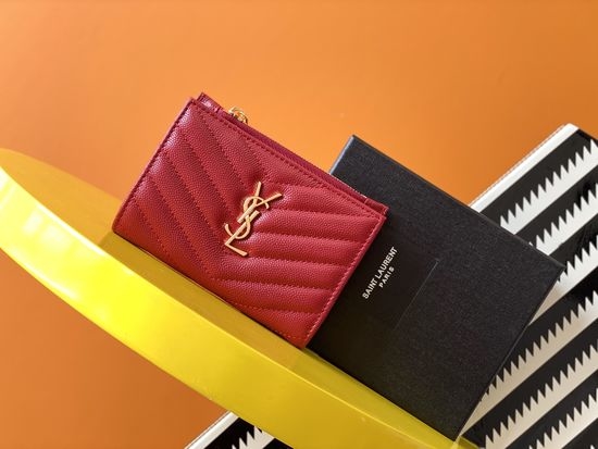 Yves Saint Laurent YSL MONOGRAM Grain Leather Zip Wallet 575974