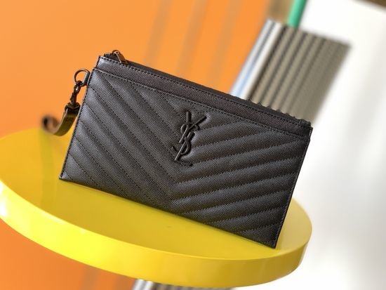 Yves Saint Laurent YSL Wallet Caviar Leather Zip Clutch with Handle 423297