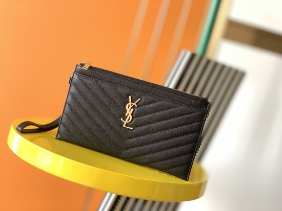 Yves Saint Laurent YSL Wallet Caviar Leather Zip Clutch with Handle 423297