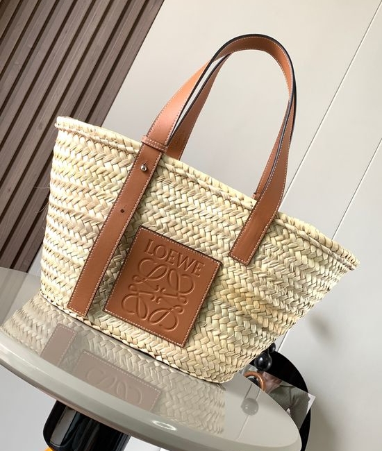 Loewe Basket Woven Palm Leaf Leather Handle Tote Bag 8005