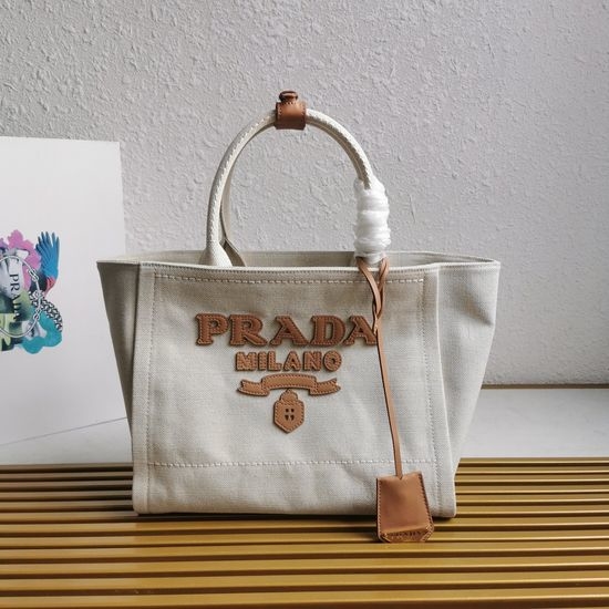 Prada Linen Canvas Leather Trim Handbag 1BG474