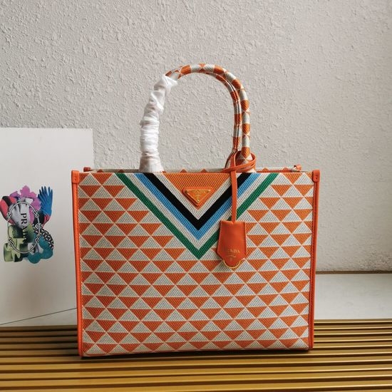 Prada Embroidered Fabric Tote Bag 1BA356