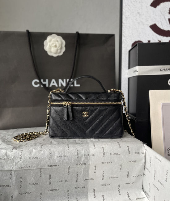 Chanel V Quilted Caviar Leather Lunch Box Bag AP5312