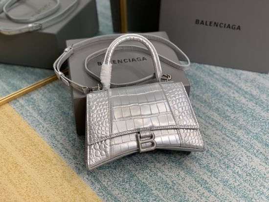 Balenciaga Hourglass Crocodile Pattern Silver S Handbag 8895