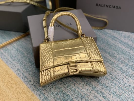Balenciaga Hourglass Crocodile Pattern Gold S Handbag 8895