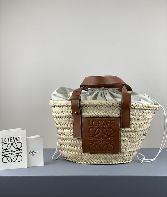 Loewe Woven Basket Bag Brown Malaysian Palm Leaves 005