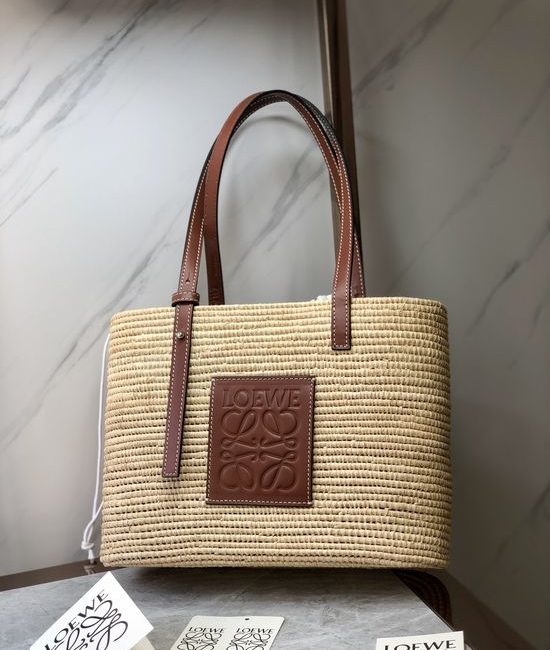 Loewe Basket Raffia And Calfskin Square Handbag 020224