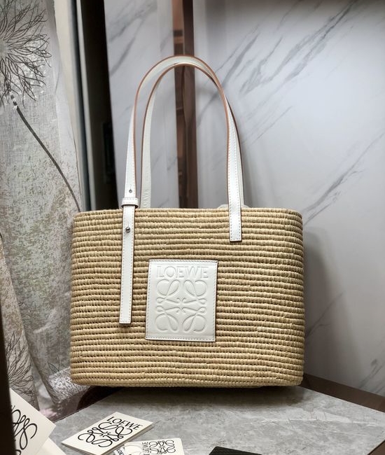 Loewe Basket Raffia And Calfskin Square Handbag 020225