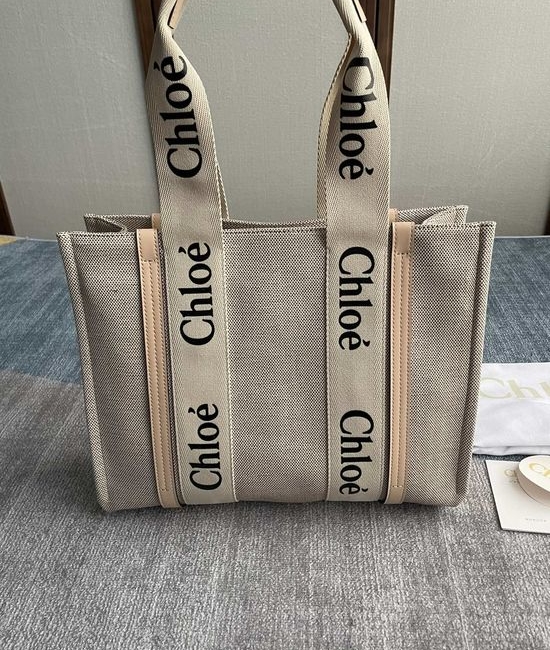 Chloe Woody Tote Bag Biscuit Pink Medium 6043