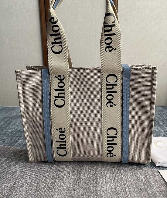 Chloe Woody Tote Bag Light Blue Medium 6043