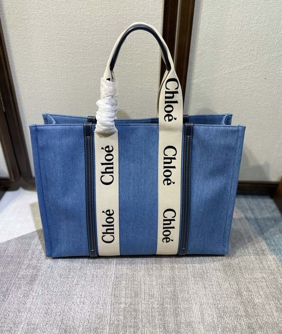 Chloe Woody Tote Bag Denim Large 6044