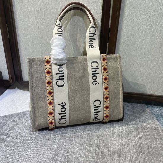 Chloe Woody Embroidered Linen Tote Bag 6058