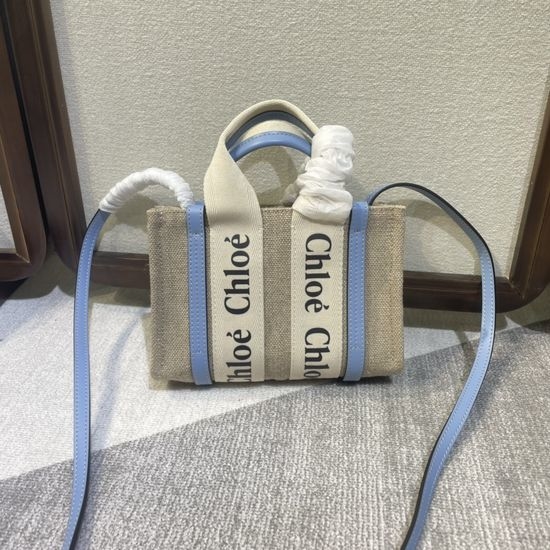 Chloe Woody Tote Summery Striped Linen Bag 6060