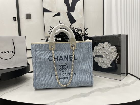 Chanel Beach Bag Canvas Shopping Tote 66941
