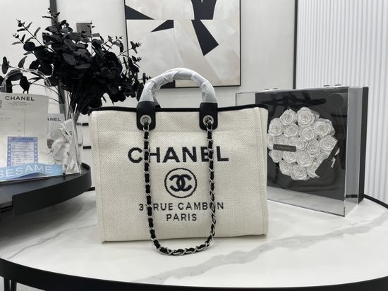 Chanel Beach Bag Canvas Shopping Tote 66941