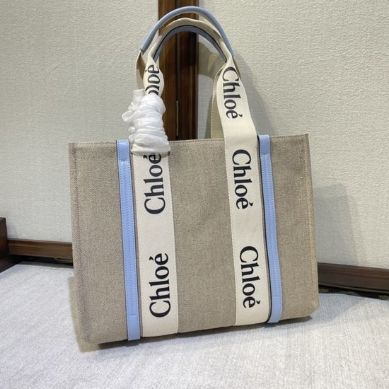 Chloe Woody Canvas Leather Tote Bag 6063