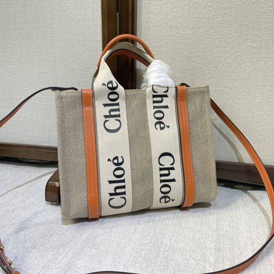Chloe Woody Canvas Leather Tote Bag 6062