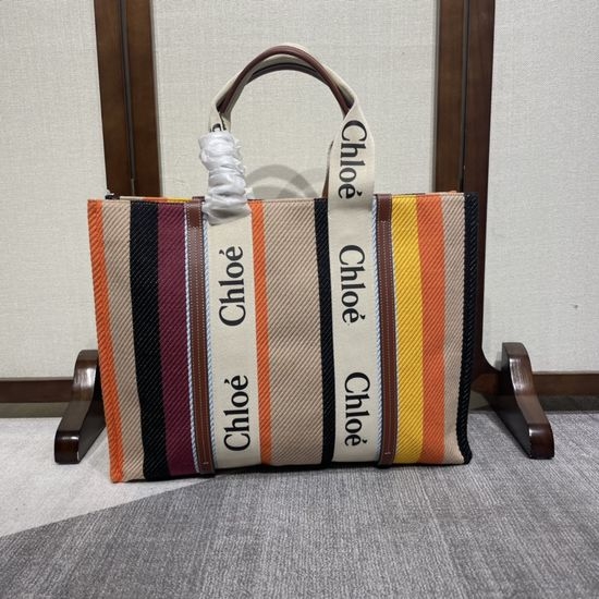 Chloe Woody Striped Linen Large Tote Bag 6044