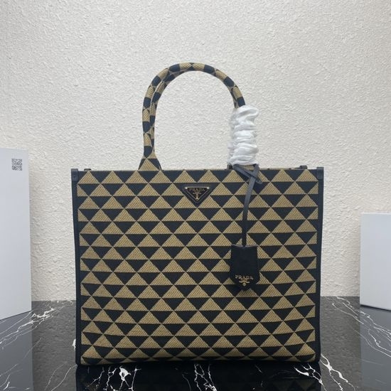 Prada Embroidered Fabric Tote Bag 1BA356