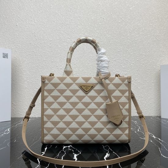 Prada Embroidered Fabric Tote Bag with Long Strap 1BA354