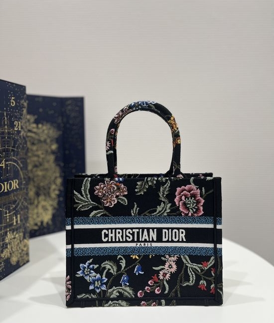 Christian Dior CD Tote Floral Embroidery Color Block Bag 8002