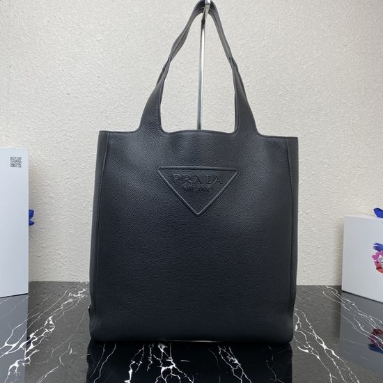 Prada Leather Tote Bag With Triangular Logo 2VG092