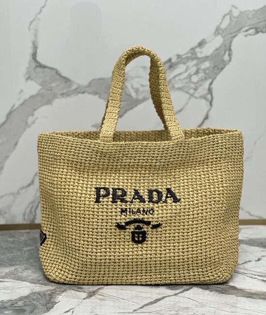 Prada Woven Tote Bag with Embroidered Logo 1BG392