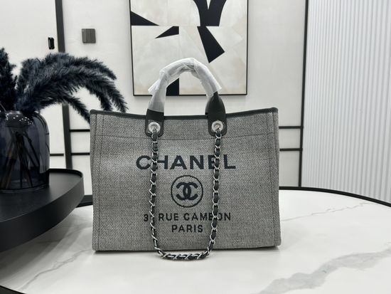 Chanel Beach Bag Canvas Shopping Tote 66941