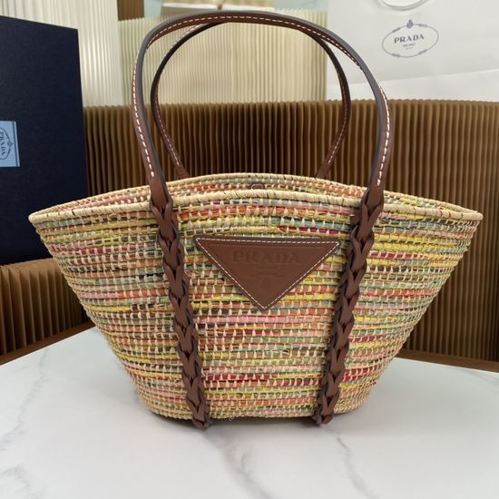 Prada Raffia Woven Basket Tote Bag 1BG312