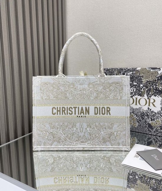 Christian Dior CD Book Tote Gold Floral Medium 1286