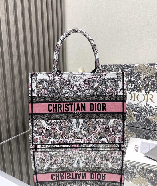 Christian Dior CD Book Tote Pink Floral Medium 1286