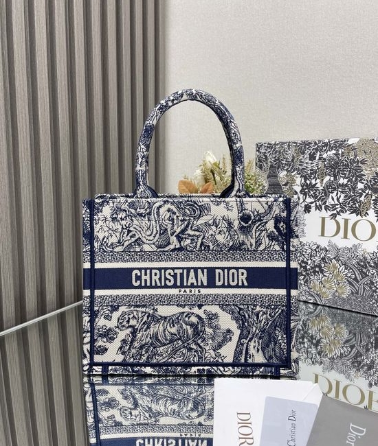 Christian Dior CD Blue Tiger Tote Bag Vintage Style 12346