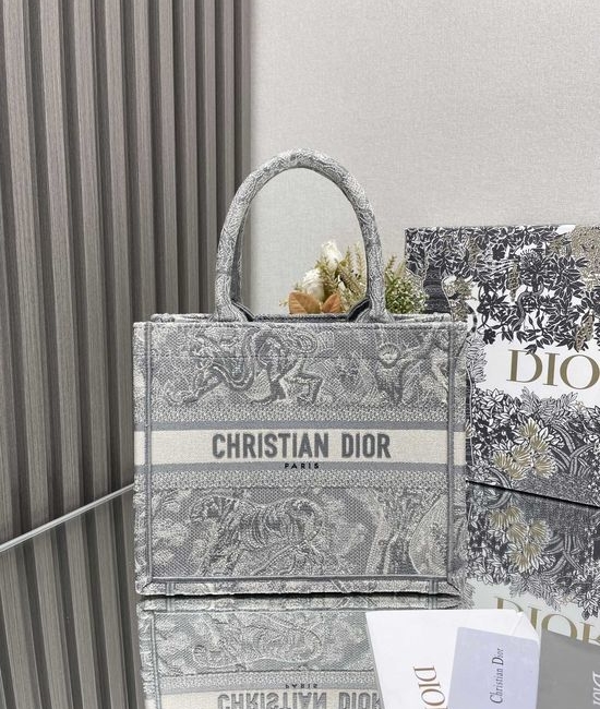 Christian Dior CD Grey Tiger Embroidered Shopping Tote
