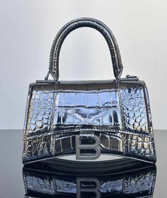 Balenciaga Hourglass Bag Crocodile Texture Black XS 627