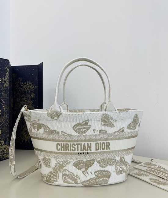 Christian Dior CD Tote Butterfly Embroidery Basket Bag 19743