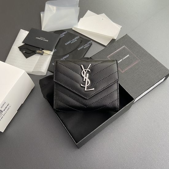 Yves Saint Laurent YSL Matelasse Grain Leather Trifold Wallet 403943